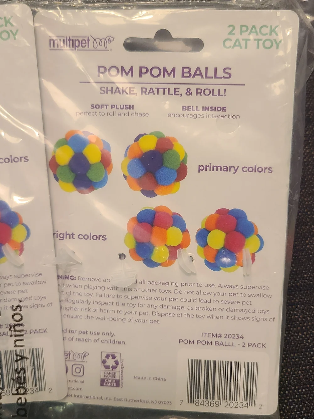 Multipet Colorful Pom-Pom Cat Toy Pack - Neon Multicolor